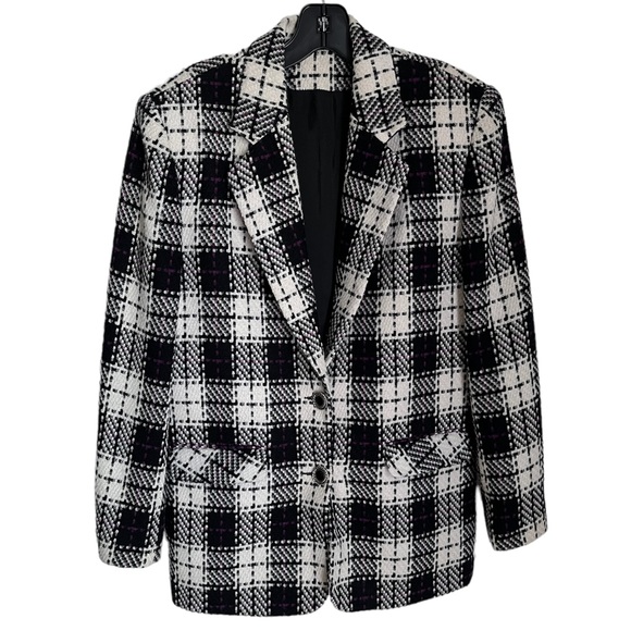 BLACK AND WHITE PLAID SINGLE BREASTED JACKET - Picture 1 of 9